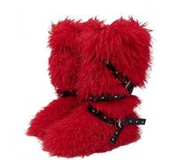 FQLGJMY Stivali da neve in pelle falsa ginocchio alta/mezzo vitello con cinghie a rivetto cravatta pelosa pelosa comoda scarpe invernali punta rotonda in camomile pelliccia calda foderata Y2K stivale