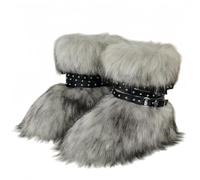 FQLGJMY Stivali da neve in pelle falsa ginocchio alta/mezzo vitello con cinghie a rivetto cravatta pelosa pelosa comoda scarpe invernali punta rotonda in camomile pelliccia calda foderata Y2K stivale