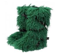 FQLGJMY Stivali da neve in pelle falsa ginocchio alta/mezzo vitello con cinghie a rivetto cravatta pelosa pelosa comoda scarpe invernali punta rotonda in camomile pelliccia calda foderata Y2K stivale