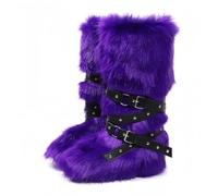 FQLGJMY Stivali da neve in pelle falsa ginocchio alta/mezzo vitello con cinghie a rivetto cravatta pelosa pelosa comoda scarpe invernali punta rotonda in camomile pelliccia calda foderata Y2K stivale