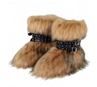 FQLGJMY Stivali da neve in pelle falsa ginocchio alta/mezzo vitello con cinghie a rivetto cravatta pelosa pelosa comoda scarpe invernali punta rotonda in camomile pelliccia calda foderata Y2K stivale