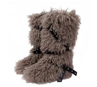 FQLGJMY Stivali da neve in pelle falsa ginocchio alta/mezzo vitello con cinghie a rivetto cravatta pelosa pelosa comoda scarpe invernali punta rotonda in camomile pelliccia calda foderata Y2K stivale