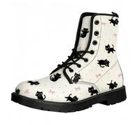 FQLGJMY Stivali della caviglia della donna con fiori di farfalla del cane e stampa floreale Stivali di combattimento gotico elegante moda Lace-up piattaforma di tacco grosso (personalizzabile)