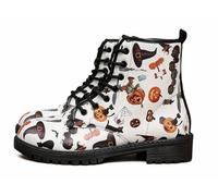 FQLGJMY Stivali Della Caviglia Donna con Graffiti Cane Farfalla Teschio Fiori Stampa Floreale Elegante Gotico Combattere Piattaforma Pizzo in Pelle Stivali di Natale Festa di Natale di Halloween