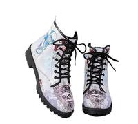 FQLGJMY Stivali Della Caviglia Donna con Graffiti Cane Farfalla Teschio Fiori Stampa Floreale Elegante Gotico Combattere Piattaforma Pizzo in Pelle Stivali di Natale Festa di Natale di Halloween