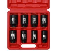 FQQF CASOMAN 1/2-Inch Drive Deep Spindle Axle Nut Impact Socket Set, 6 Point, CR-MO, SAE, 1" to 1-1/2", 8-Piece 1/2" Dr. Deep Impact Socket Set