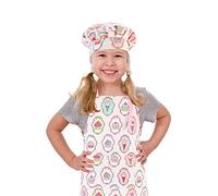 FQQF CRJHNS Kids Apron and Chef Hat Set, Adjustable Cotton Child Aprons with Large Pocket Cute Girls Boys Kitchen Bib Aprons for Cooking Baking Painting