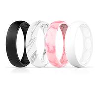 FQQF Forthee 4-Pack Breathable Designed Silicone Wedding Ring for Women, 5.7mm Silicone Rubber Band, Durable Wedding Ring Replacement, Comfortable fit, Skin Safe, Size 8
