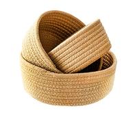 FQQWEE Cestini portaoggetti in corda di cotone da 3 pezzi, piccoli contenitori per organizer in tessuto kaki per tavolo decorativi rotondi in corda di cotone per ingressi gioielli giocattoli chiavi