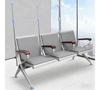 FQWYNMZ Poltrone Mediche per Sala D'attesa a 3 Posti, Poltrona per Flebotomia con 3 Aste Portaflebo, Poltrona per Flebo con Braccioli e Schienali in Legno Massello, Sedute in Pelle,(Gray)