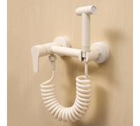 FQYEP Idroscopino Portatile per WC Ottone Kit Doccino per Bidet con Valvola Miscelatrice Acqua Calda E Fredda,Tubo A Molla Da 1,5 M Maniglia Singola Doppi Fori,Bianco Latte