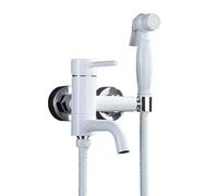 FQYEP Kit Doccetta per Bidet Ottone Bianco Idroscopino Wc Doccino per Bidet Acqua Calda E Fredda,Distanza Tra I Fori 8,5 Cm