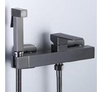 FQYEP Kit Doccetta per Bidet Valvola Miscelatrice Kit Doccino Bidet In Ottone Montaggio A Parete Adatto per La Pulizia Della Toilette E La Pulizia Del Pavimento Facile Da Installare,Grigio Spazzolato