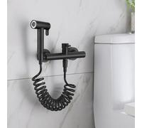 FQYEP Kit Doccino per Bidet WC con Miscelatore Acqua Calda E Fredda A Parete Idroscopino per WC Portatile In Ottone Maniglia Singola Doppio Foro,Nero