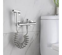 FQYEP Kit Doccino per Bidet WC con Miscelatore Acqua Calda E Fredda A Parete Idroscopino per WC Portatile In Ottone Maniglia Singola Doppio Foro,Cromato