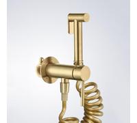 FQYEP Kit Idroscopino per WC Acqua Calda E Fredda Doccetta Bidet Sciacquone per WC In Ottone A Parete con Tubo A Molla,Oro Spazzolato