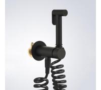 FQYEP Kit Idroscopino per WC Acqua Calda E Fredda Doccetta Bidet Sciacquone per WC In Ottone A Parete con Tubo A Molla,Nero