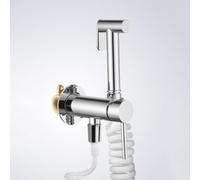 FQYEP Kit Idroscopino per WC Acqua Calda E Fredda Doccetta Bidet Sciacquone per WC In Ottone A Parete con Tubo A Molla,Cromato