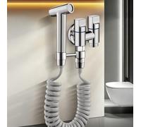 FQYEP Kit Idroscopino per WC Cromato Doccino Bidet Ottone con Doppia Uscita Dell'Acqua E Supporto Girevole Doppi Interruttori Adatto per Il Bagno