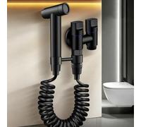 FQYEP Kit Idroscopino per WC Nero Doccino Bidet Ottone con Doppia Uscita Dell'Acqua E Supporto Girevole Doppi Interruttori Adatto per Il Bagno