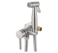 FQYEP Kit Idroscopino per WC Valvola Miscelatrice Acqua Calda E Fredda A Parete Sciacquone per WC Ottone con Modalità Doppia Uscita Acqua,Spazzolato