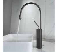 FQYEP Miscelatore Bagno Alto Rubinetto per Lavabo Bagno Da Appoggio Ottone | Miscelatore Monocomando Rotazione A 360° Acqua Calda E Fredda Forma Creativa A Goccia D'Acqua Foro Singolo,Cenere Di Pistola