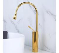 FQYEP Miscelatore Bagno in Ottone Moderno A Goccia Oro | Rubinetto per Lavandino Bagno Maniglia Singola Girevole A 360° installazione A Foro Singolo Acqua Calda E Fredda