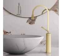 FQYEP Miscelatore Lavabo A Forma Di Goccia In Ottone Alto Oro Spazzolato | Rubinetto Bagno Monoforo Maniglia Singola Acqua Calda E Fredda Quadrato Moderno