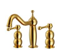 FQYEP Rubinetti Bagno 3 Fori A Doppia Maniglia Rubinetto Bagno Lavabo Retrò Acqua Calda E Fredda,Oro