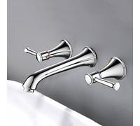 FQYEP Rubinetto A Muro Lavatoio Rubinetto Bagno Lavabo 3 Fori Doppia Maniglia in Ottone,Placcatura