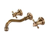 FQYEP Rubinetto A Muro Lavatoio Rubinetto Bagno Lavabo 3 Fori Vintage A Doppia Maniglia in Ottone,Antico