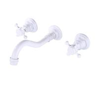 FQYEP Rubinetto A Muro Lavatoio Rubinetto Bagno Lavabo 3 Fori Vintage A Doppia Maniglia in Ottone,Bianco