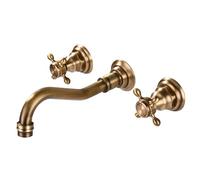 FQYEP Rubinetto A Muro Lavatoio Rubinetto Bagno Lavabo 3 Fori Vintage Girevole A 360° in Ottone,Antico