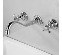 FQYEP Rubinetto A Muro Lavatoio Rubinetto Bagno Lavabo 3 Fori Vintage Girevole A 360° in Ottone,Placcatura