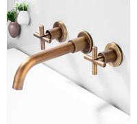 FQYEP Rubinetto A Muro per Lavatoio A Doppia Maniglia Miscelatore Lavabo 3 Fori in Ottone Girevole,Antico