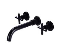 FQYEP Rubinetto A Muro per Lavatoio A Doppia Maniglia Miscelatore Lavabo 3 Fori in Ottone Girevole,Nero