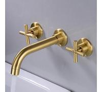 FQYEP Rubinetto A Muro per Lavatoio A Doppia Maniglia Miscelatore Lavabo 3 Fori in Ottone Girevole,Oro Spazzolato