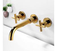 FQYEP Rubinetto A Muro per Lavatoio A Doppia Maniglia Miscelatore Lavabo 3 Fori in Ottone Girevole,Oro