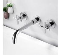 FQYEP Rubinetto A Muro per Lavatoio A Doppia Maniglia Miscelatore Lavabo 3 Fori in Ottone Girevole,Placcatura