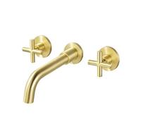 FQYEP Rubinetto A Muro per Lavatoio Rubinetto Bagno Lavabo 3 Fori A Doppia Maniglia,Tipo Split,Oro Spazzolato