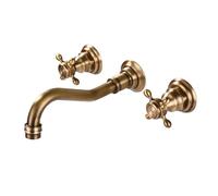 FQYEP Rubinetto A Muro per Lavatoio Rubinetto Bagno Lavabo Tre Fori Vintage Girevole A 360°,Antico
