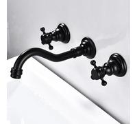 FQYEP Rubinetto A Muro per Lavatoio Rubinetto Bagno Lavabo Tre Fori Vintage Girevole A 360°,Nero
