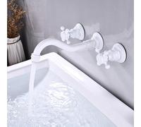 FQYEP Rubinetto A Parete Lavatoio Ottone Rubinetto per Lavabo Bagno 3 Fori A Doppia Maniglia,Bianco