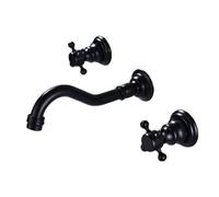 FQYEP Rubinetto A Parete Lavatoio Ottone Rubinetto per Lavabo Bagno 3 Fori A Doppia Maniglia,Nero