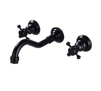 FQYEP Rubinetto A Parete Lavatoio Rubinetti Lavabo Bagno 3 Fori Vintage A Doppia Maniglia Girevole,Nero