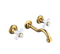 FQYEP Rubinetto A Parete per Lavatoio 3 Fori A Doppia Maniglia Rubinetto Bagno Lavabo Retrò Girevole,Oro
