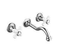 FQYEP Rubinetto A Parete per Lavatoio 3 Fori A Doppia Maniglia Rubinetto Bagno Lavabo Retrò Girevole,Placcatura