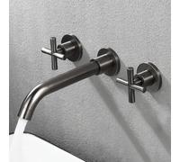FQYEP Rubinetto A Parete per Lavatoio 3 Fori Miscelatore Lavabo Bagno Vintage Doppia Maniglia Ottone,Grigio