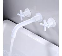 FQYEP Rubinetto A Parete per Lavatoio 3 Fori Miscelatore Lavabo Bagno Vintage Doppia Maniglia Ottone,Bianco