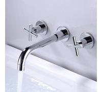 FQYEP Rubinetto A Parete per Lavatoio 3 Fori Miscelatore Lavabo Bagno Vintage Doppia Maniglia Ottone,Placcatura